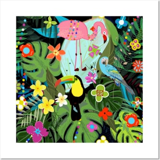 Tropical flowers and birds Posters and Art